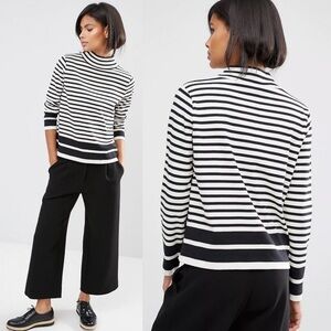 Whistles Funnel Neck Stripe Long Sleeve Pullover Jumper Sweater Knit Size 12 Top